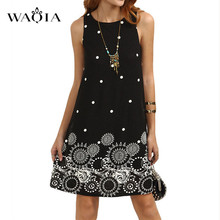 WAQIA 2019 Boho Style Summer Dress Plus Size Women Dress Casual Sleeveless O Neck Dot Print Dress Loose Beach Dresses Vestidos 2024 - buy cheap