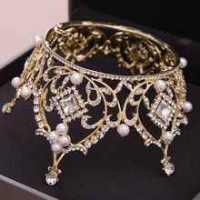 FORSEVEN-Tiara de princesa con perlas de cristal redondas de lujo, tocado de corona, diadema, novia, fiesta de boda, adornos de joyería para el cabello 2024 - compra barato