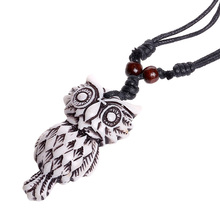 Vintage Night Owl Pendant Necklaces Ethnic Resin Charms with Black Adjustable Rope Chains for Men Women Fashion Neck Jewelry 2024 - buy cheap