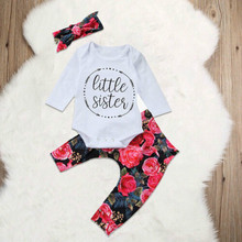 Pelele con letras para niña pequeña, pantalones florales rosas, conjunto de diadema, ropa de verano para niños pequeños y recién nacidos 2024 - compra barato