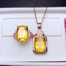 The latest design, Brazilian citrine jewelry set, ring necklace, large particles, beautiful color, 925 silver, 8 carats 2024 - buy cheap