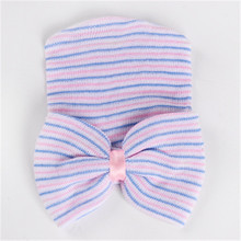 Beanie 1Pcs Cute Crochet Baby Spring Hat Newborn Beanies with Bow Cotton Knit Striped Caps Toddler Hat Accessories 2024 - buy cheap