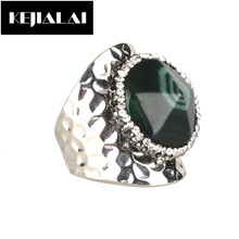KEJIALAI Natural Druzy Quartz Stone Rings Silver Color Metal Colorful Stone Paved with Rhinestone Punk Style Jewelry Accessories 2024 - buy cheap