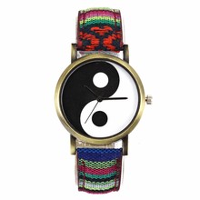 Bagua-relojes de cuarzo con esfera negra y blanca para hombre y mujer, pulsera de tela vaquera, militar, firme 2024 - compra barato