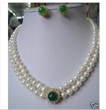 Stunning white Pearl necklace green Jades earring 2024 - buy cheap