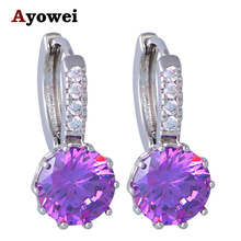 Joyería de cristal elegante para mujer, aretes de aro de circonia púrpura rellenos de plata, JE1032A 2024 - compra barato