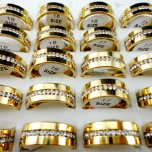 10Pcs/Lot Women Classic Engagement Wedding Ring Zirconia Gold 316L Stainless Steel Rings Female Jewelry Lots Q067 2024 - buy cheap