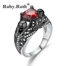 Vintage Skull Heart CZ Stone black Ring for Women Fashion Jewelry Wedding Gift 2024 - buy cheap