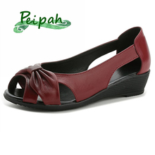 Peipah sandálias baixas femininas de couro legítimo, sapatos para mulheres em cores sólidas, sandália gladiadora com cunha 2024 - compre barato