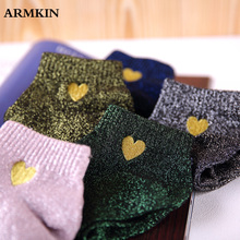 ARMKIN Fashion women socks Korea Style women Heart Pattern glitter socks Cute Cotton harajuku calcetines mujer happy funny socks 2024 - buy cheap