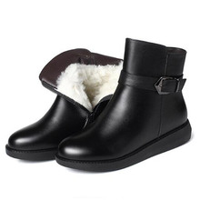 2021 nueva moda de invierno nieve botas cuero genuino íntegro botas zapatos de mujer botas planas cuñas cómodo y cálido lana zapatos botas 2024 - compra barato