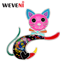 WEVENI Enamel Alloy Sweet Cat Kitten Brooches Animal Clothes Scarf Decoration Pets Jewelry Pin For Women Girl Ladies Accessories 2024 - buy cheap