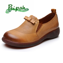 PEIPAH-zapatos Oxford de piel auténtica para mujer, calzado plano informal, sin cordones, Tenis Retro de piel de vaca, para primavera 2024 - compra barato