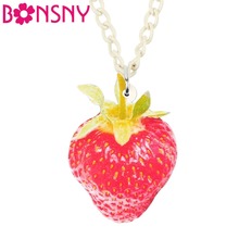 Bonsny Acrylic Cute Strawberry Necklace Pendant Long Chain Collar Cartoon Fruit Jewelry For Women Girls Teens Gift Accessories 2024 - buy cheap