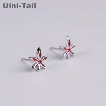Uini-Tail 925 Sterling Silver Stud Earrings Korean Fashion Sweet Red Maple Earrings Temperament Literary Leaf Ear Jewelry 2024 - buy cheap