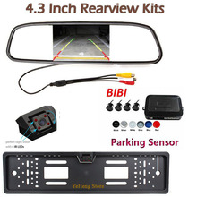 Visual Car Video Parking Sensor Reverse Backup Radar System 4.3' HD Car Monitor & Car License Plate Camera Night Vision 4 IR 2024 - buy cheap