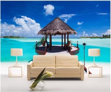 Papel de parede foto personalizada 3d wdbh, pavilhão de praia e sala de estar, decoração de casa, mural de parede 3d para paredes 3 d 2024 - compre barato
