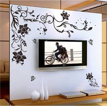 Black Flower vine butterfly vinyl wall stickers home decor rooms living sofa wallpaper Design wall art decals house decoration 2024 - buy cheap