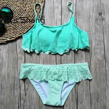 7-14 Year Girl Swimsuit Kids Teenager Girl Bikini Set Hollow Out Two Piece Children Swimwear Falbala Girl Bathing Suit Swim Wear 2024 - buy cheap