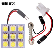 EBSX 6 шт./лот 5050 9 SMD Светодиодные панельные светильники с T10 + фестон-адаптер для чтения автомобиля C5W купольные лампы авто освещение интерьера белый 2024 - купить недорого