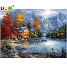 Dpf diy cabana de neve montanha 5d kit de mosaico de diamantes completo quadrado pintura de diamante para decoração de casa artesanato de bordado com miçangas 2024 - compre barato