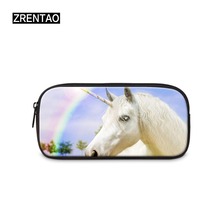 Zragao-neceser con estampado de unicornio en 3D para mujer, bolsa de maquillaje sencilla, estuche para lápices, multifuncional, de poliéster 2024 - compra barato