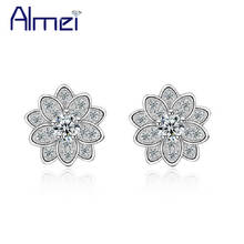 Almei Cute Flowers Stud Earrings for Women Fashion Rhinestones Silver Color Earring With Zircon Stones Bijouterie Jewelry ED304 2024 - buy cheap