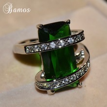 Bamos Green/Red/Champagne Big Wedding Rings For Women Luxury Square Cubic Zirconia Ring Fashion Silver Color Jewelry 2024 - buy cheap