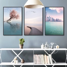 Decoración nórdica para el hogar, imagen artística minimalista, romántica, paisaje de mar, carteles e impresiones para dormitorio, pintura en lienzo sin marco 2024 - compra barato