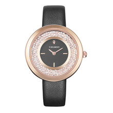 Женские ультратонкие кварцевые часы на кожаном ремешке с кристаллами 2024 - купить недорого