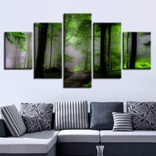 Cuadros modulares con impresión de pinturas en póster, 5 piezas, camino del bosque verde, paisaje Natural, lienzo, fotos decorativas Pared de salón, arte 2024 - compra barato