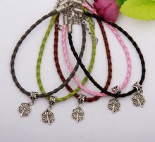 20pcs/lot Ancient Silver Four Leaf Petal Charms Multicolor Braided Rope Protection Good Luck Bracelet Jewelry For Women&Men N055 2024 - buy cheap