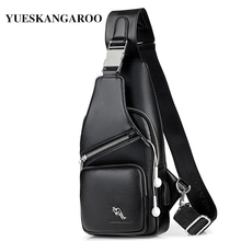 Kagaroo Brand Double Pocket USB Charging Leather Men Chest Bags Male Messenger Bags Black Crossbody Sling Bag For Men Chest Pack 2024 - buy cheap