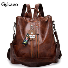 Gykaeo 2022 Summer Retro Women's Backpack Ladies Soft Leather Casual Large Capacity School Bags for Teenage Girls Backpacks Bags 2024 - buy cheap