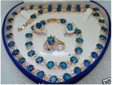 FREE shipping>>>>>>Blue Stone Set Necklace Bracelet Earrings Ring 2024 - buy cheap