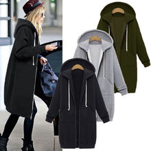 2018 Autumn Women Casual Long Hoodies Sweatshirt Coat Pockets Zip Up Outerwear Hooded Jacket Plus Size Tops 2024 - buy cheap