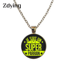 Zdying super padrinho pingente colar de vidro cabochão je suis une super parrain colar longo corrente jóias presente g001 2024 - compre barato