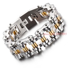 Pulsera de eslabones de cadena de acero inoxidable 316L para hombre, brazalete de oro negro para bicicleta y motocicleta, dos tonos, joyería para hombre 2024 - compra barato