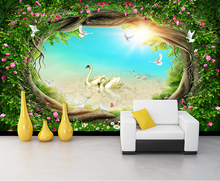 Bacaz-papel pintado con foto 3D personalizado con hermosas flores, Mural de pared de TV, sala de estar, dormitorio, Mural de cisne, papel tapiz 2024 - compra barato