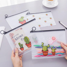 Cactus em pvc transparente fosco, saco de arquivo com zíper, bolsa de bolso com zíper, saco de armazenamento à prova d'água de papelaria, material de escritório e escolar, 1 peça 2024 - compre barato