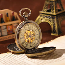 Relógios esqueleto numerais romanos steampunk relógio de bolso com corrente 2 lados caixa aberta marca de luxo relógio de bolso mecânico 2024 - compre barato