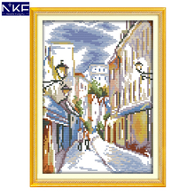 NKF The Beautiful Street View Stamped Cross Stitch Pattern DIY Kit Needlework Embroidery Set Chinese Cross Stitch for Home Decor 2024 - buy cheap