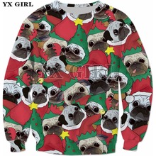 YX/праздничный свитер с круглым вырезом и рисунком мопса для девочек; Джемпер унисекс с 3D принтом; Толстовка с капюшоном; Спортивный костюм; Размеры XS-7XL; Прямая поставка 2024 - купить недорого