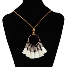 4 Colors Indian Ethnic Handmade Bohemian Embroidery Tassel Sweater Pendant Necklace Charms Fringe Leather Rope Chains Necklaces 2024 - buy cheap