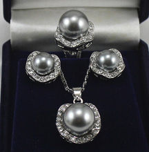 Hot sale new Style >>>>>Beautiful gray shell pearl silver jewelery Pendant earrings Ring Sets 2024 - buy cheap