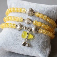 6 mm explosão amarelo cristal pulseira de prata tibetano cabaça feminino pingente jóias pulseira Multilayer cadeia colar de pedra Natural 2024 - compre barato