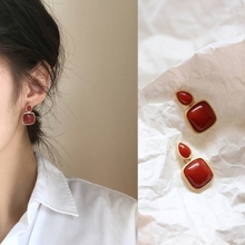 Temperament contracted heart-shaped splicing wine red  earrings Exquisite fashion heart earrings for women jewelry 2024 - buy cheap
