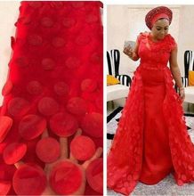 Latest French Nigerian Laces Fabrics 3 d applique Tulle Red 3 d flowers African Laces Fabric Wedding African French Tulle Lace 2024 - buy cheap