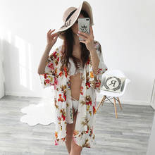 Women Cotton Blouses Summer Sun Moon Floral Print Loose Shawl Kimono Cardigan Top Cover up Shirt Blouse Blusas feminina 2 color 2024 - buy cheap