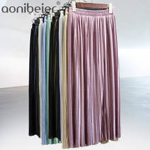 Aonibeier Women Pleated Skirt Long Skirt Elastic High Waist Midi Skirt Autumn Sexy Fashion Female Vintage Metallic Skirts Womens 2024 - buy cheap